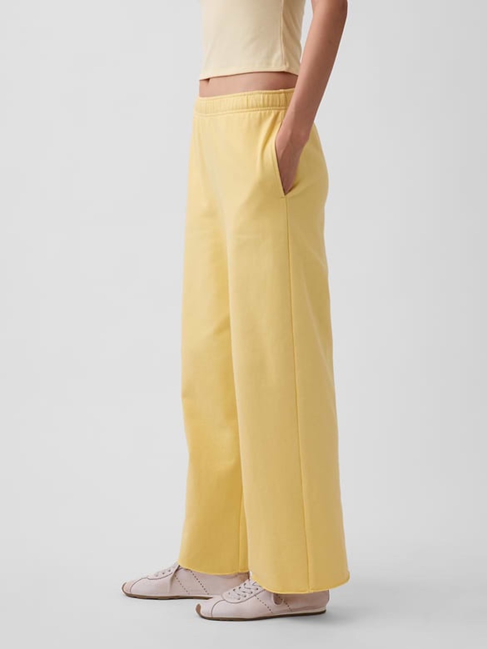 NWT GAP VintageSoft French Terry Wide Leg Sweatpants Yellow M Tall - Picture 11 of 13